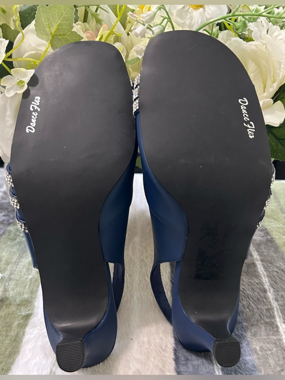 NWOT easy street Navy Open-Toe Slingback Heels with Rhinestone Straps Size 7WW - Picture 6 of 6